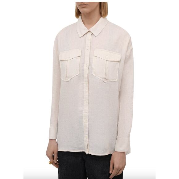 JAMES PERSE Linen Ivory Beige Long Sleeve Woven Shirt Button-Up WLSL3647 3 L - Picture 1 of 10